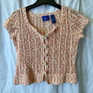 J.H. Collectibles Vntg Women Sz M Boho Cropped Crochet Shrug Cardigan Rare Style